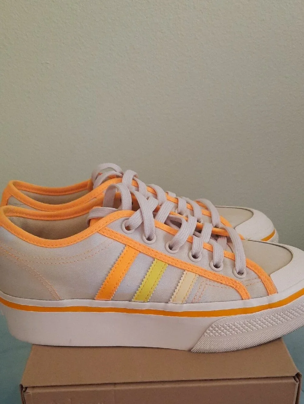 adidas Nizza Platform White Sneakers with Orange Trim